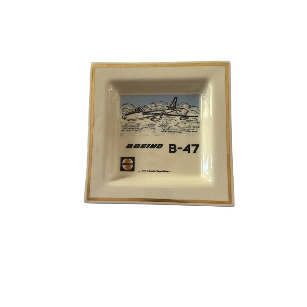 Vintage Balfour Boeing B-47 Trinket Dish Ceramic Attleboro Massachusetts Sunstra
